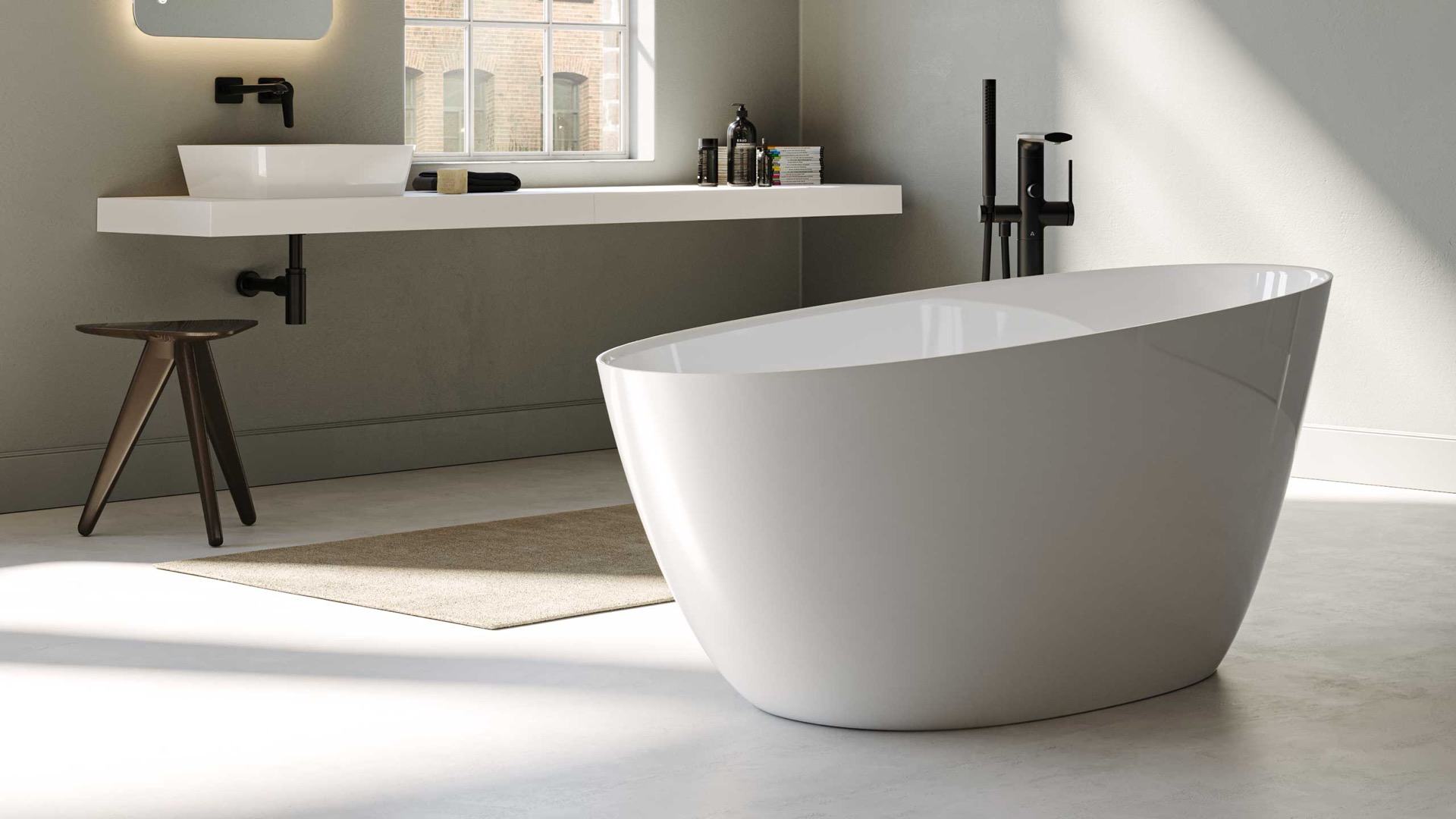Luxurious freestanding bathtub in a beautifully designed bathroom